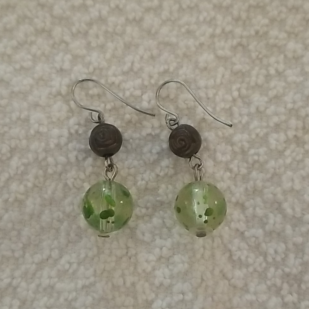 Green and Clear Bead Drop Earrings
